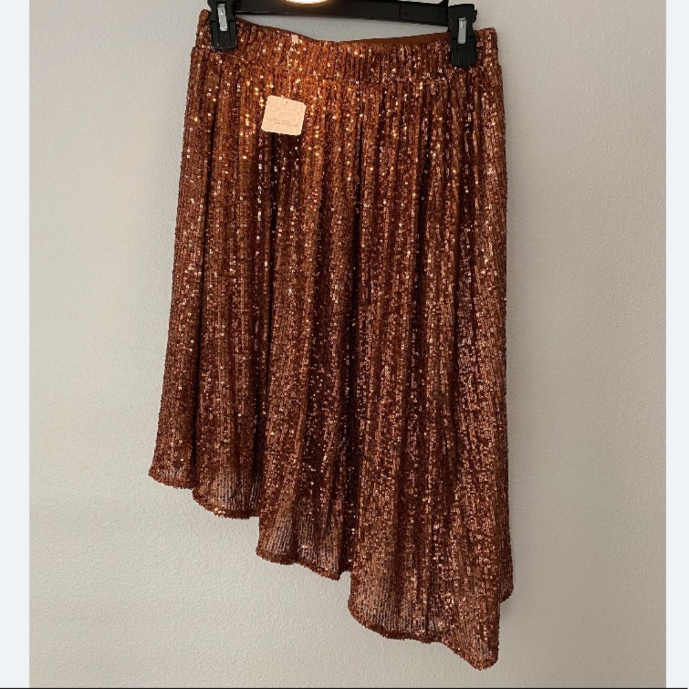Free People Last Dance Sequin Bronze Skirt